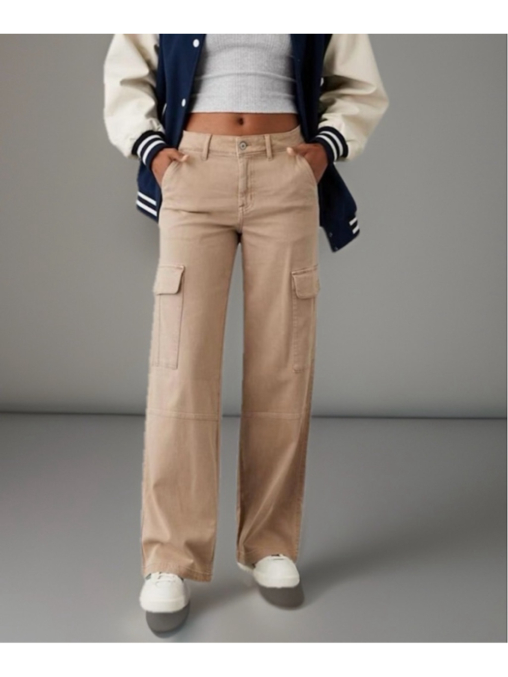 Womens American Eagle Tan Corduroy Wide Leg Cargo Pants 10